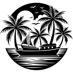 sea logo and there is a sailboat line art isolated vector.