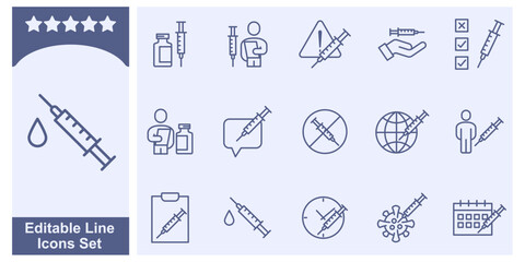 vaccine icon set. Science and medicine concept symbol template for graphic and web design collection logo vector illustration