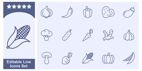 Vegetables icon set. Veggies symbol template for graphic and web design collection logo vector illustration