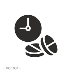 clock and pills icon, period of action of the medicine, time to take a pill, flat vector eps10