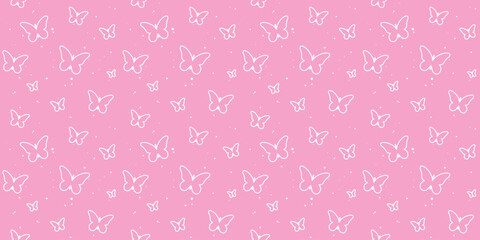 modern butterfly, seamless pattern. butterfly silhouette, simple, repet background. cute, pink drawing for a girl. for print, paper, postcards. art vector illustration.
