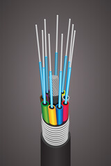 Fiber optical cables isolated on dark background. 3d vector.