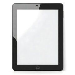 Black tablet with a blank white screen and a reflective surface on a plain background