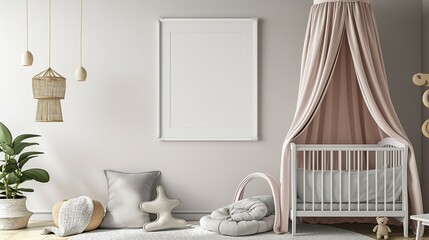 Fototapeta na wymiar Frame Mockup, Baby Room Home Interior Background, 3d render