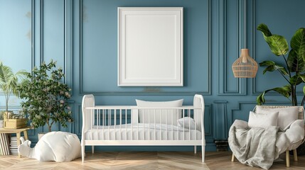 Frame Mockup, Baby Room Home Interior Background, 3d render