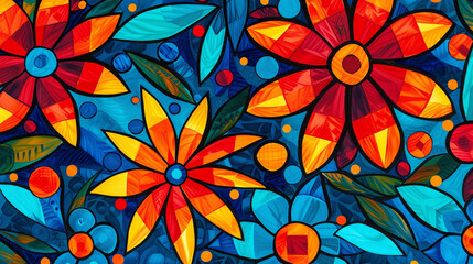 Fototapeta na wymiar A contemporary clip art of a flower pattern, with abstract shapes and vibrant colors.