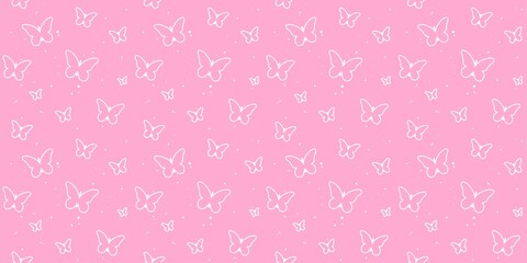 modern butterfly, seamless pattern. butterfly silhouette, simple, repet background. cute, pink drawing for a girl. for print, paper, postcards. art illustration.