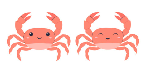 Cute crab smiles. Vector illustration isolated on white background. Illustration for children.