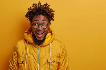 Excited Young Black Man with Dreadlocks and Glasses Expresses Amazement