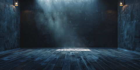 empty dark room  with wooden floor and black  wall background background, - obrazy, fototapety, plakaty