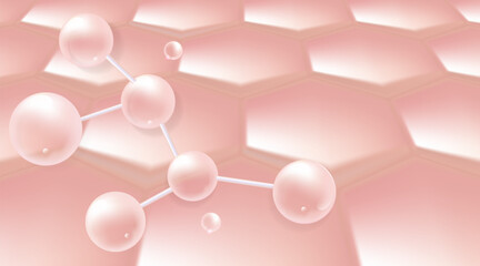 Hyaluronic acid and Niacinamide hair and skin solutions ad, pink collagen serum drops into skin cell with cosmetic advertising background ready to use, illustration vector.	