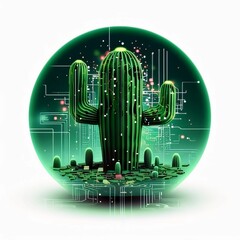 Green cactus in a glass sphere on a white background. Vector illustration.