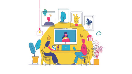 Stay and work from home. Video conference illustration