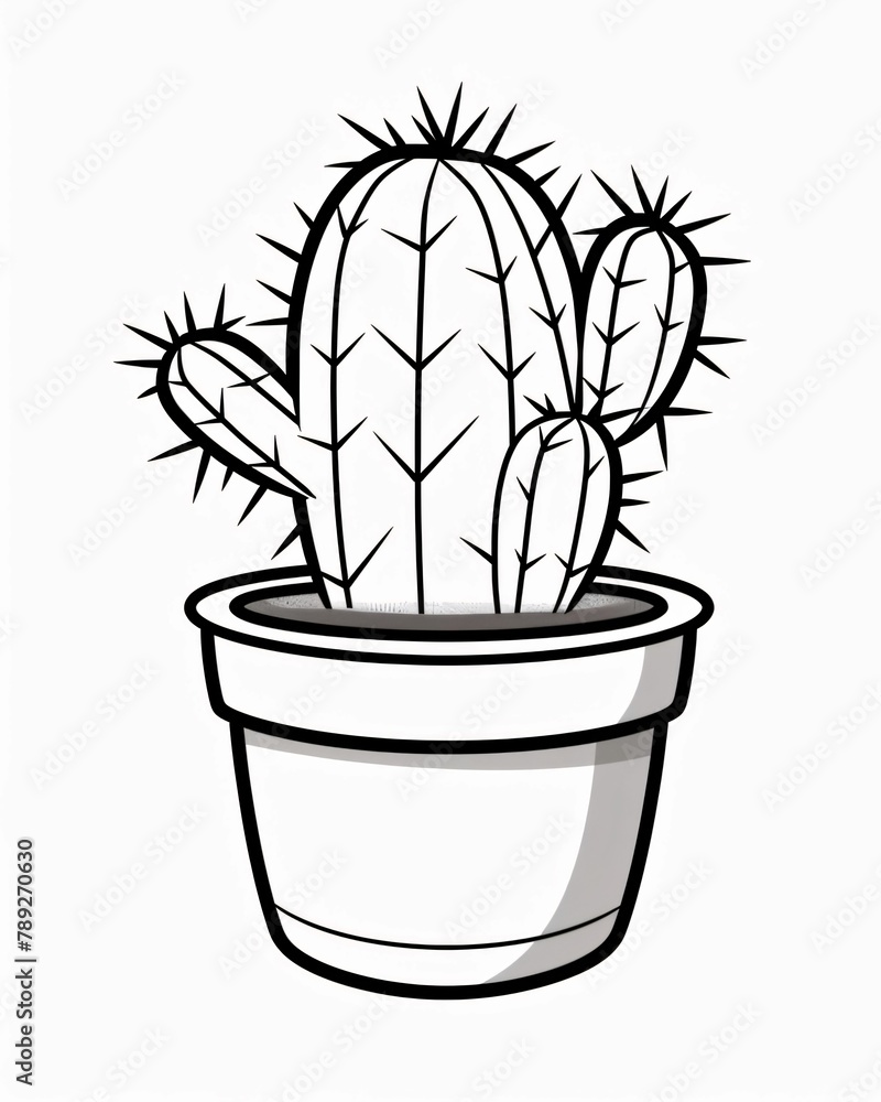 Wall mural Cactus in pot isolated on white background. Vector hand drawn illustration.