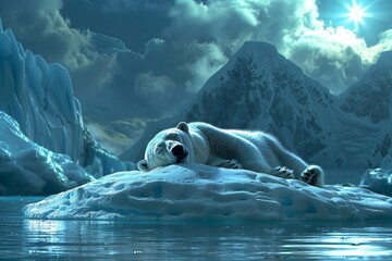 Arctic tranquility Polar bear captured snoozing peacefully on iceberg AI Image