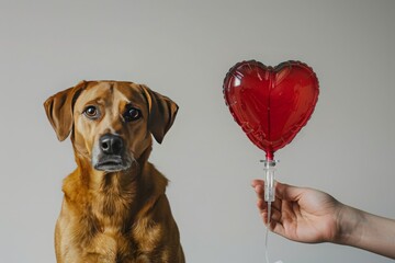 Blood transfusion service for animals, blood donation, Photo, Dog, Red heart, Drip, White...