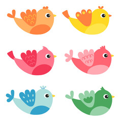 Cute cartoon birds collection. Cartoon set of colorful birds.