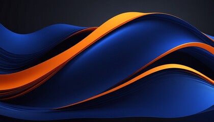 Abstract background with lines. Dynamic 3D abstract dark widescreen background with wavy blue and orange elements.