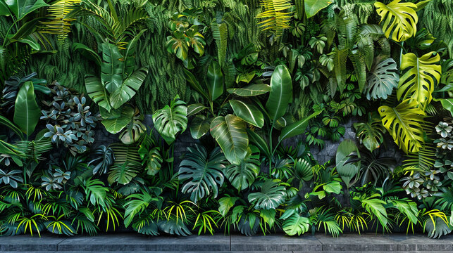 Green garden wall from tropical plants, cut out