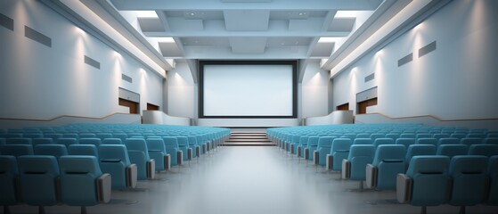 Realistic 3D image of a minimalist empty auditorium, loneliness in corporate settings,