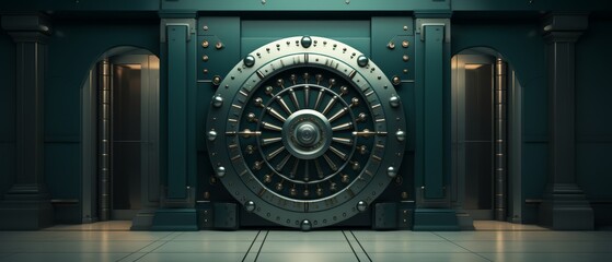 Realistic 3D scene of a minimalist bank vault with the door ajar, financial insecurity, - obrazy, fototapety, plakaty