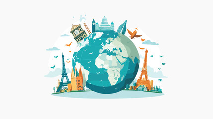 Travel around the world concept. Tourism with famous