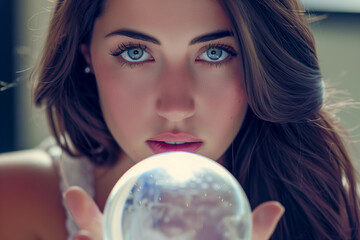 Naklejka premium Woman Predicting Future With Crystal Ball