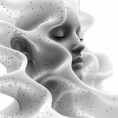 Flowing dots particles wave pattern 3D curve halftone black gradient curve shape isolated on white background. Vector in concept of technology, science, music, modern.