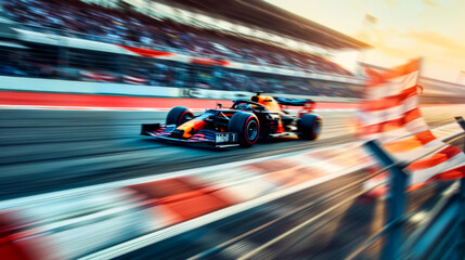 Formula 1 race car speeding on track, intense motion blur