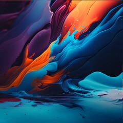 Abstract background of acrylic paints in blue, orange, red and purple colors