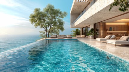 Fototapeta premium Large Swimming Pool Next to Building