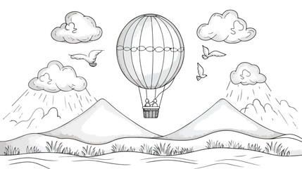 Vector illustration of outline hot air balloon 
