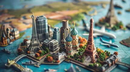 Miniature Model of Famous Global Landmarks Showcasing the World's Top Travel Destinations - obrazy, fototapety, plakaty