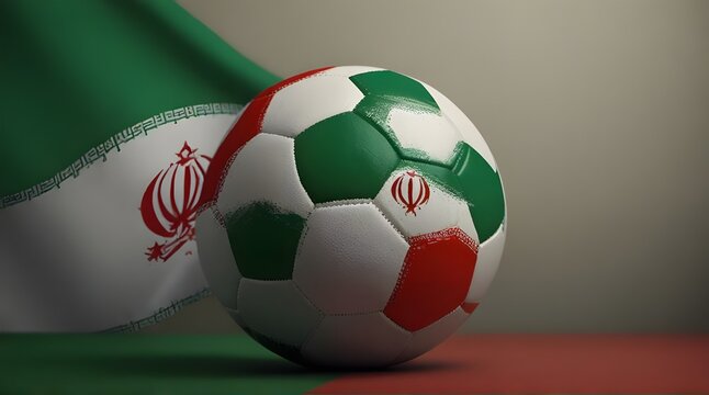 Iran flag football ball for 2022 Soccer World Cup. Iranian country flag on a hovering ball on isolated .Generative AI