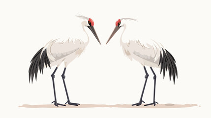 Whooping Crane Birds Facing Each Other - Cartoon Vector