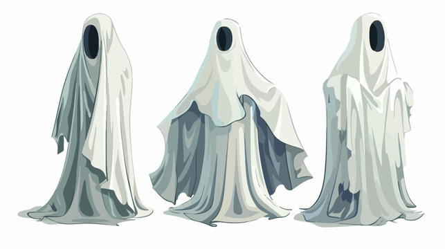 White cloth ghost . Halloween cartoon characters . Vector