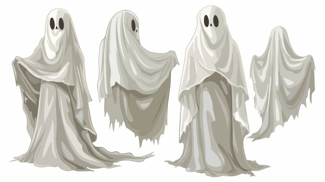White cloth ghost . Halloween cartoon characters . Vector