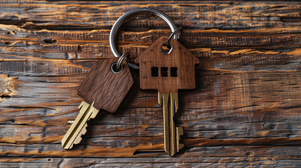 House keys with house shaped keychain cut out