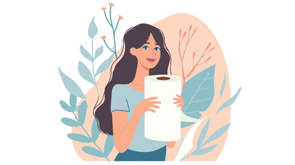 Woman holding toilet paper roll. Hand drawn style Vector