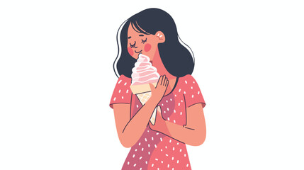Woman hugging a ice cream. Hand drawn style vector de