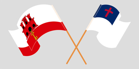 Crossed and waving flags of Gibraltar and christianity
