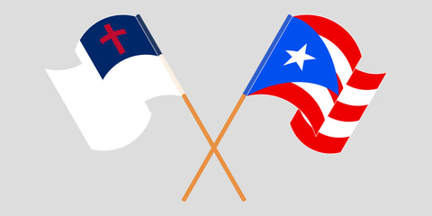 Crossed and waving flags of christianity and Puerto Rico