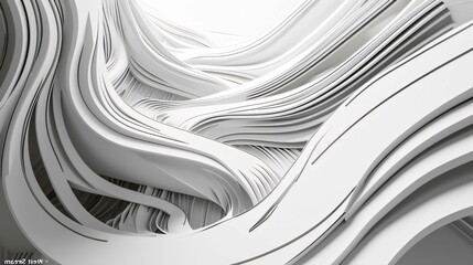 3d rendering, abstract background, white wavy surface, modern architecture