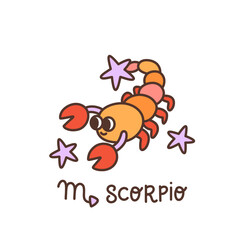 Retro groovy Scorpio, zodiac sign. Scorpion animal in astrology, horoscope symbol in vintage style. Scorpius constellation. Cartoon character isolated vector illustration. Hippie 60s, 70s design