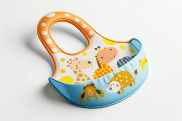 Behangcirkel babys bib, decorated with cartoon animals, isolated on a pure white background © Stone Story