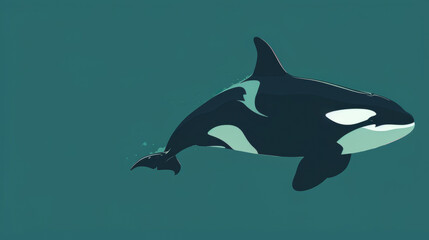 Orca whale illustration on teal background