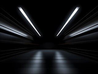 Dark Concrete and Bright LED Lights in a Futuristic Underground Tunnel Corridor - obrazy, fototapety, plakaty