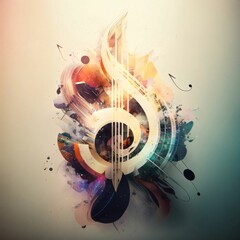 Colorful music notes on grunge background with space for your text