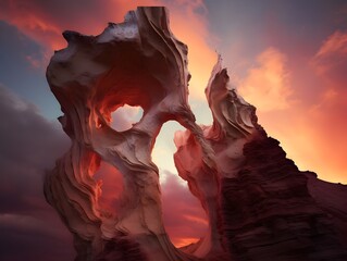Dramatic Erosion-Sculpted Landscape Bathed in Vivid Sunset Glow