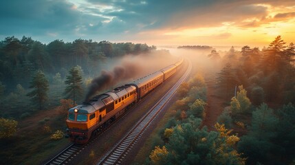 Landscape featuring a freight train seamlessly. AI generate illustration - obrazy, fototapety, plakaty